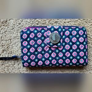 Vera Bradley Turnlock Wallet Cotton Navy and Pink